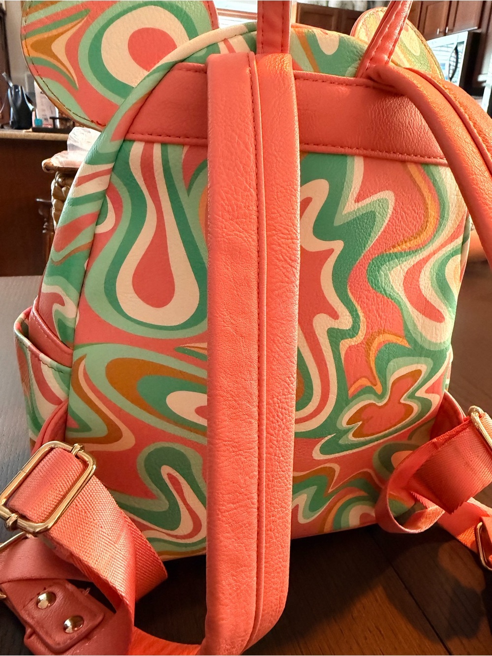 Disney Parks Loungefly Multicolor Teal Pink Coral Swirl Backpack with Ears - Picture 5 of 8